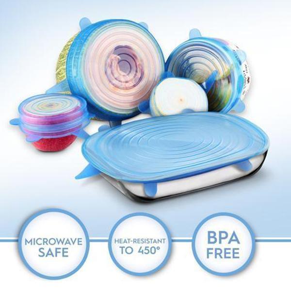 Gadgets d'Eve cuisine Bleu EXTINC™ _: 6 couvercles alimentaires extensibles et résistant à la chaleur